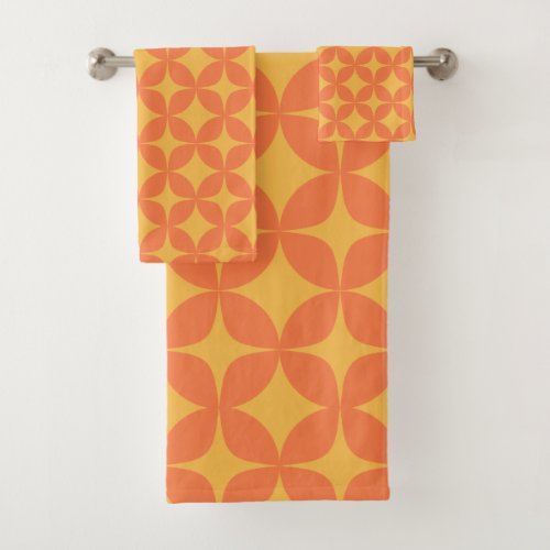Retro Geometric Mid Mod Pattern Yellow and Orange Bath Towel Set