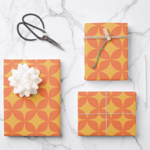 Retro Geometric Mid Mod Pattern Yellow and Orange  Wrapping Paper Sheets