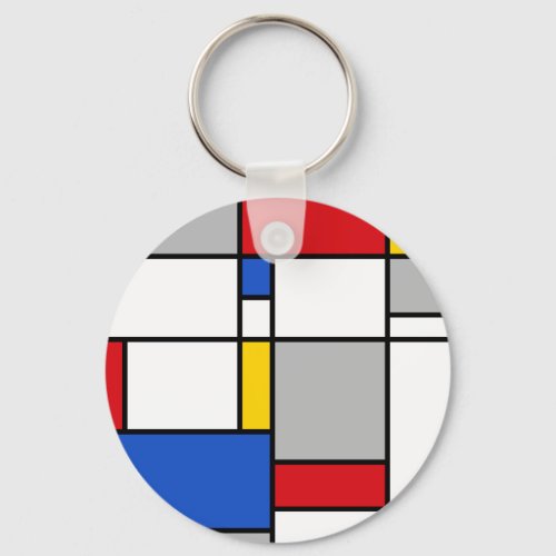 Retro Geometric Mondrian Style Color Composition Keychain