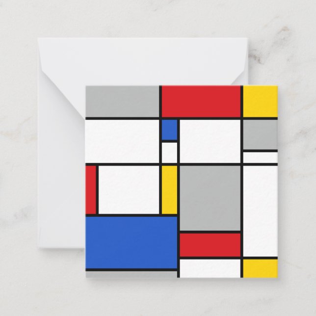 Retro Geometric Mondrian Style Color Composition Note Card (Front)