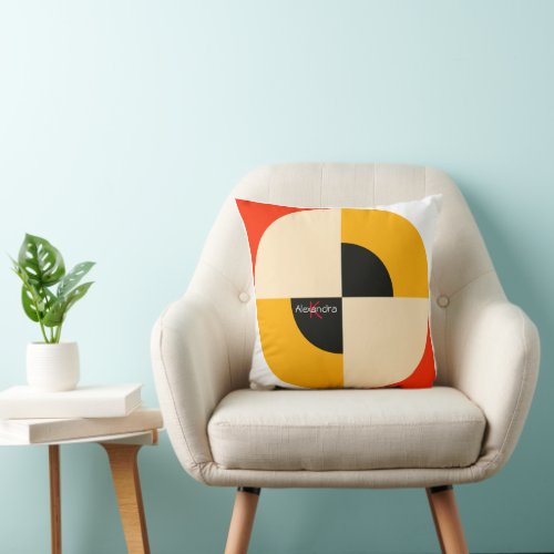 Retro Geometric Monogram Bold Colorful Pattern Throw Pillow