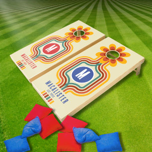 Retro Geometric Monogram Initial Family   Cornhole Set