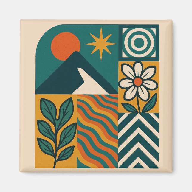 Retro Geometric Nature Design Magnet (Front)