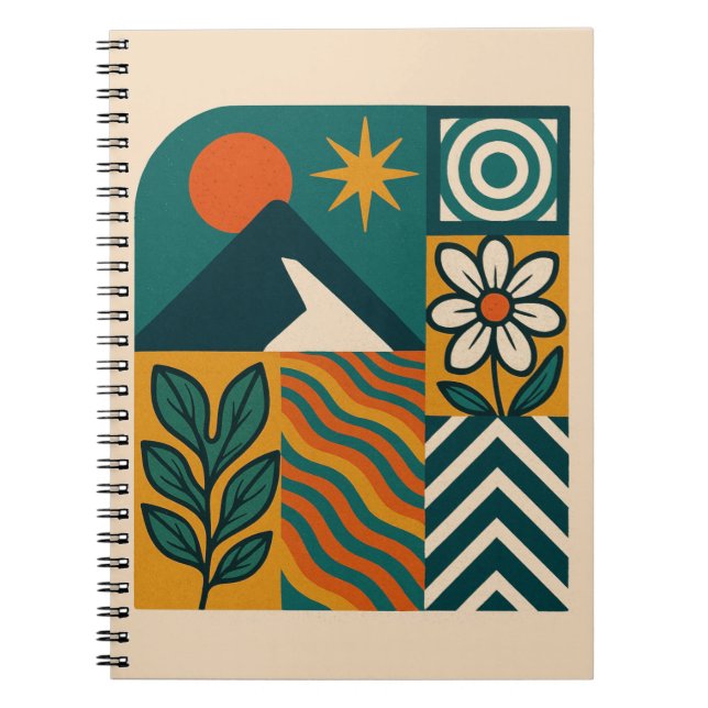 Retro Geometric Nature Design Notebook (Front)