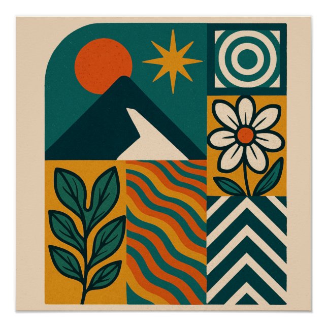 Retro Geometric Nature Design Poster (Front)