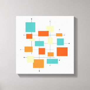 Retro Geometric Orange and Blue Mid Century Canvas Print
