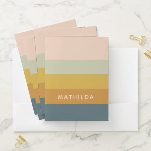 Retro Geometric Pastel Color Block Personalized Pocket Folder