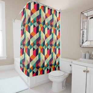 Retro Geometric Pattern 3D Mid Century Modern Shower Curtain