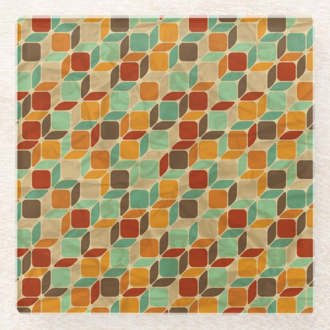Retro geometric pattern 4 glass coaster (Front)