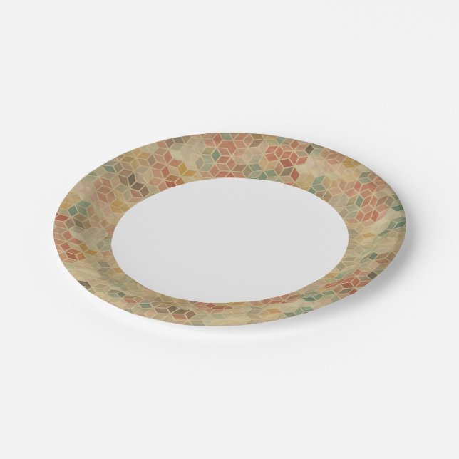 Retro geometric pattern 5 paper plates (Angled)
