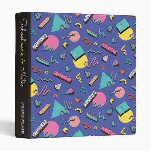 Retro Geometric Pattern Add Your Name 3 Ring Binder