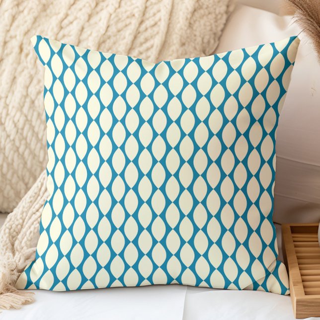 Retro Geometric Pattern Blue, Light Yellow Throw Pillow (Creator Uploaded)