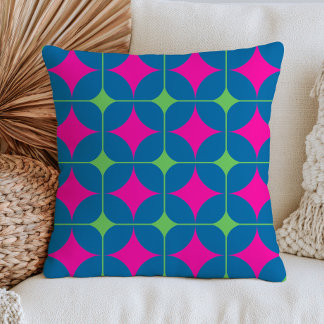 Retro Geometric Pattern Bold Mid Century Modern Throw Pillow
