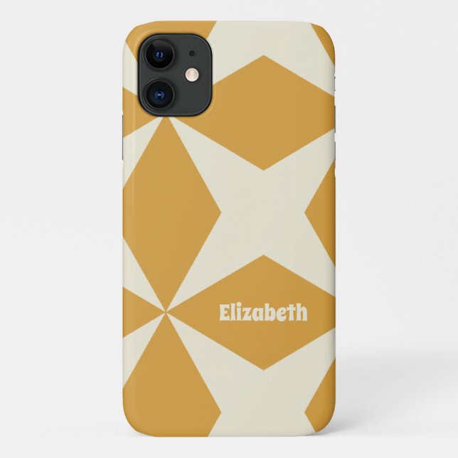Retro Geometric Pattern Custom Name Yellow Case-Mate iPhone Case (Back)