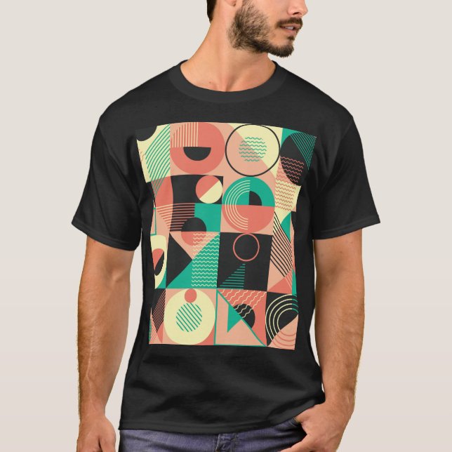 Retro Geometric Pattern Design T-Shirt (Front)