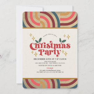 Retro Geometric Pattern Gold Christmas Party Invitation