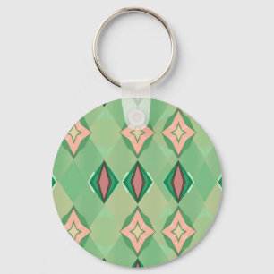 Retro Geometric Pattern Green Pink Diamond Star Keychain