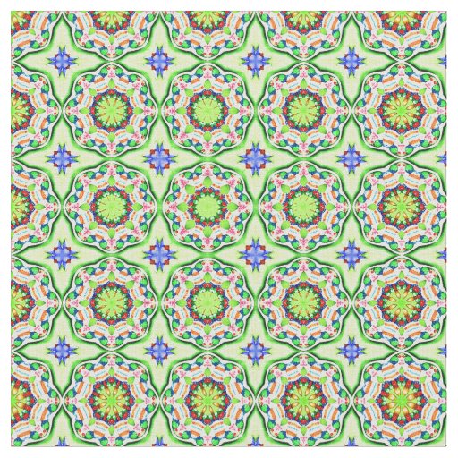 Retro geometric pattern greens and blues fabric