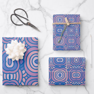 Retro Geometric Pattern in Blue and Pink Wrapping Paper Sheets
