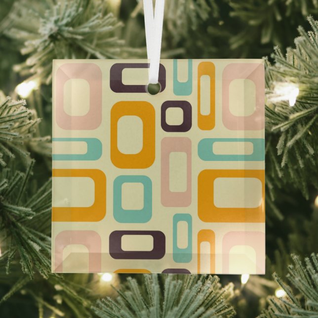 Retro geometric pattern in light beige background glass ornament (Insitu)
