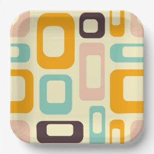 Retro geometric pattern in light beige background paper plates