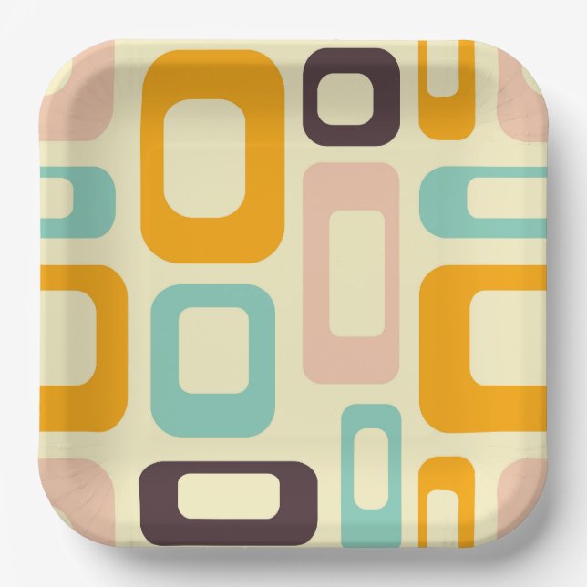 Retro geometric pattern in light beige background paper plates (Front)