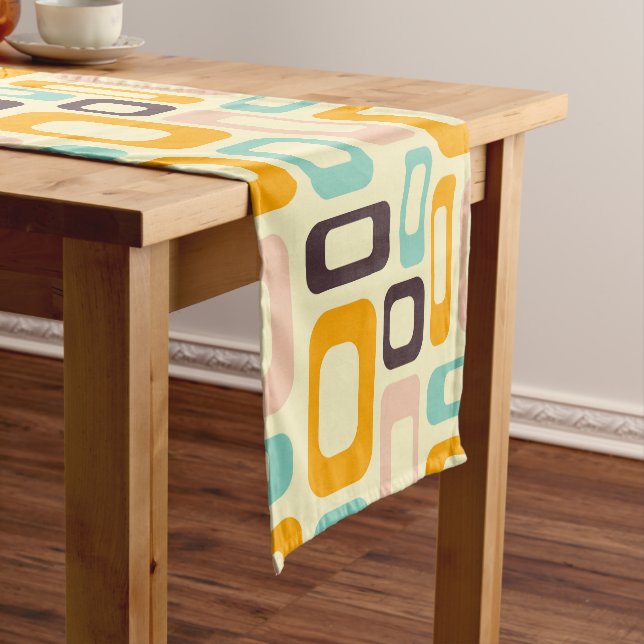 Retro geometric pattern in light beige background short table runner (In Situ)