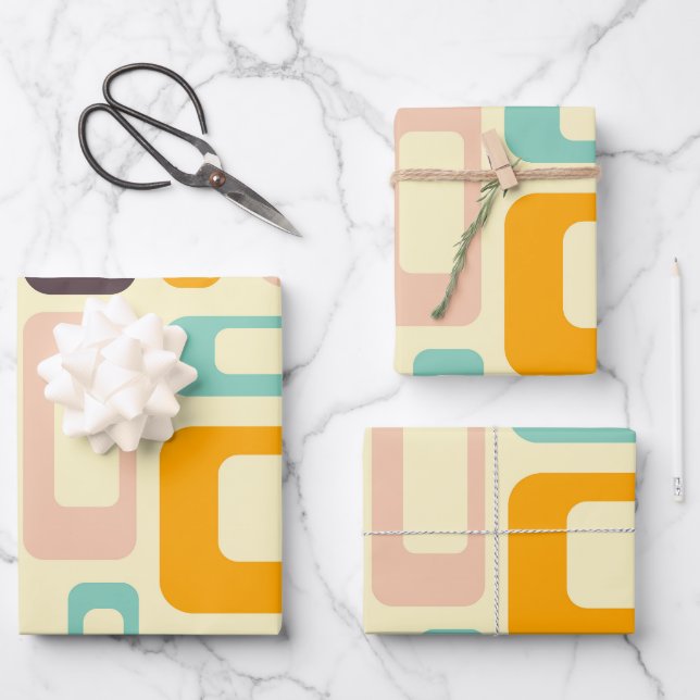 Retro geometric pattern in light beige background wrapping paper sheets (Front)