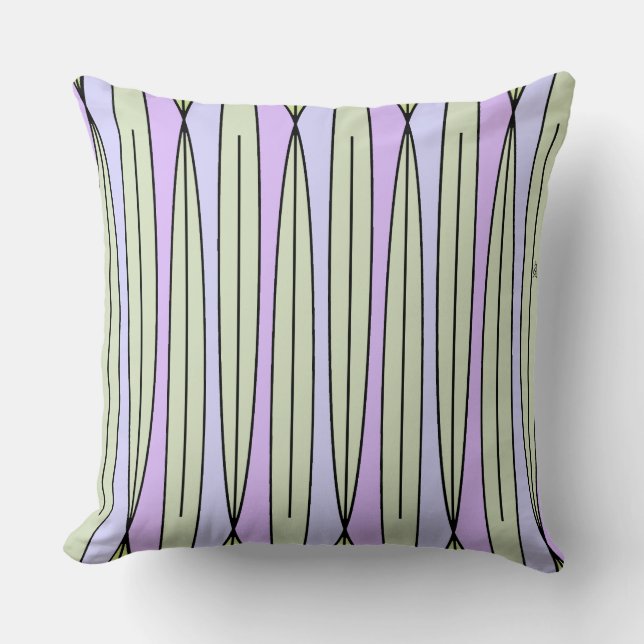 Retro Geometric Pattern in Pastel Green & Lavender Throw Pillow (Front)