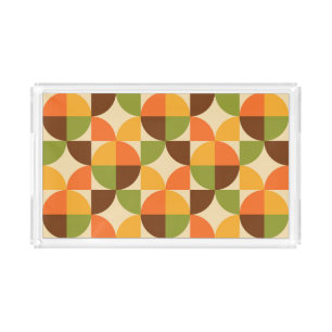 Retro Geometric Pattern Mid Mod Autumn Acrylic Tray