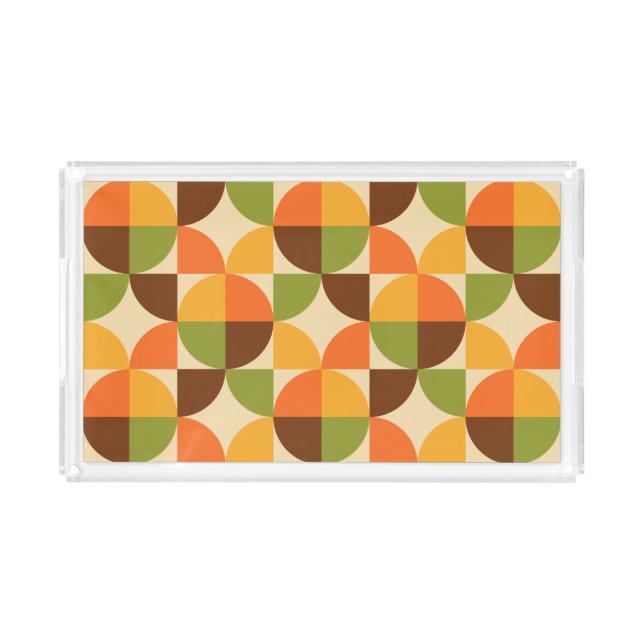 Retro Geometric Pattern Mid Mod Autumn Acrylic Tray (Front)