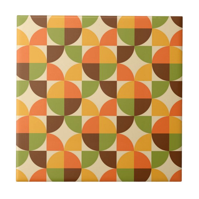Retro Geometric Pattern Mid Mod Autumn Ceramic Tile (Front)