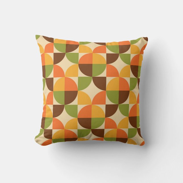 Retro Geometric Pattern Mid Mod Autumn Throw Pillow (Front)