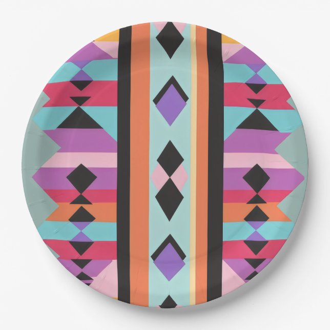 Retro Geometric Pattern mix Paper Plates (Front)