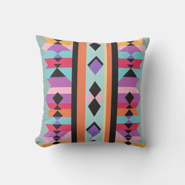 Retro Geometric Pattern mix Throw Pillow (Front)