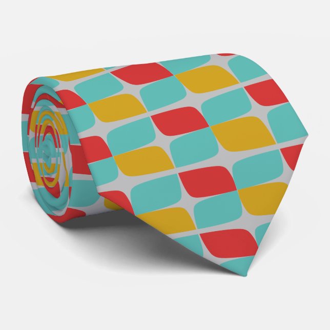 Retro Geometric Pattern on light gray Neck Tie (Rolled)