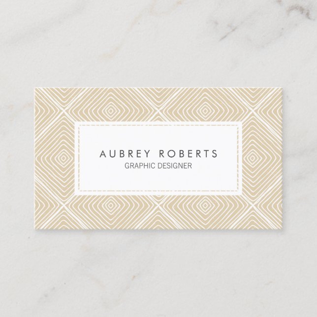 Retro Geometric Pattern Professional Beige White Business Card (Front)