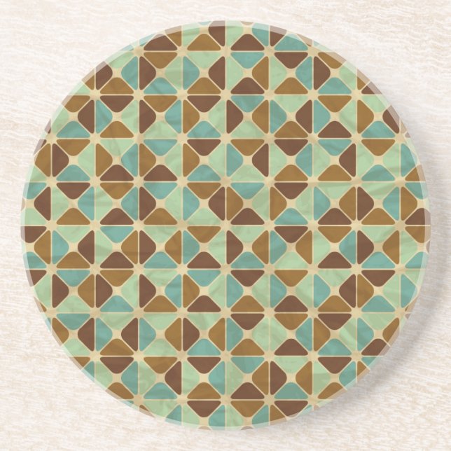 Retro geometric pattern sandstone coaster (Front)