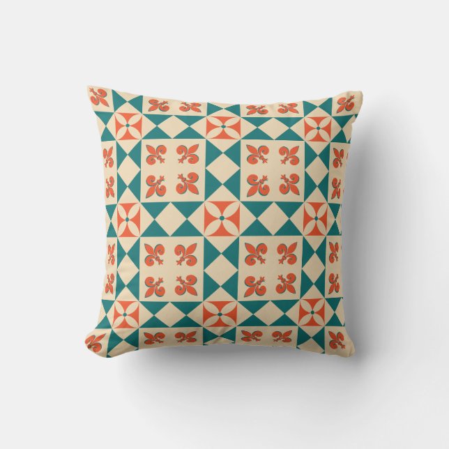 Retro Geometric Pattern Throw Pillow (Front)