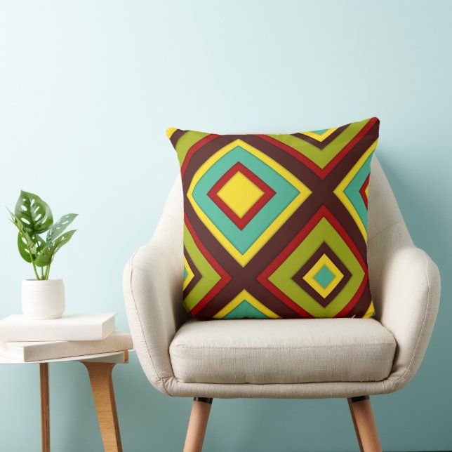 Retro Geometric Pattern Throw Pillow • Mid-Century (Chair)