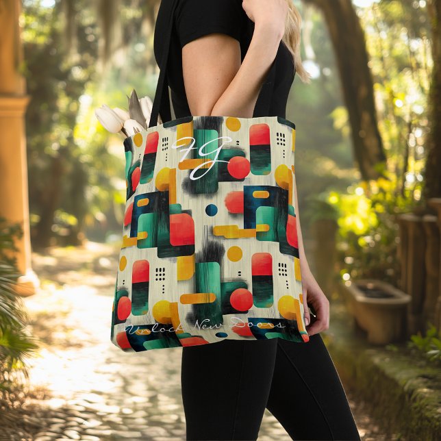 Retro Geometric Pattern with Bright Colors Tote Bag (Creator Uploaded)