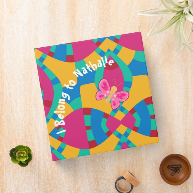 Retro Geometric Pattern with Butterfly  3 Ring Binder (In Situ)