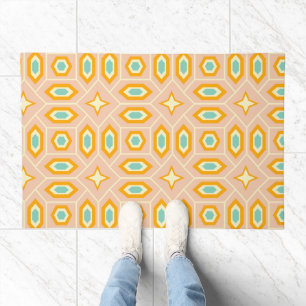 Retro geometric pattern with hexagons and stars doormat