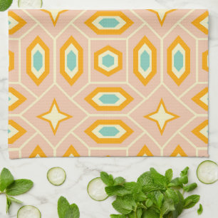 Retro geometric pattern with hexagons and stars kitchen towel