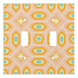 Retro geometric pattern with hexagons and stars light switch cover