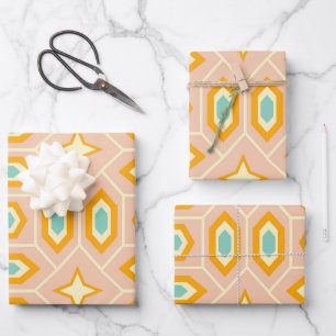 Retro geometric pattern with hexagons and stars wrapping paper sheets
