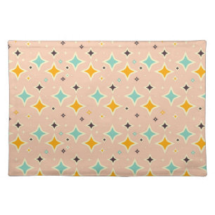 Retro geometric pattern with teal, orange, black cloth placemat