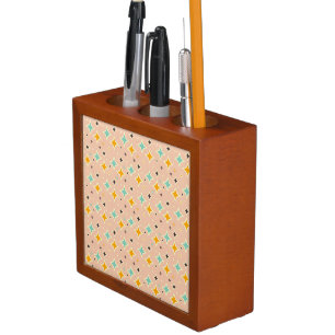 Retro geometric pattern with teal, orange, black desk organizer
