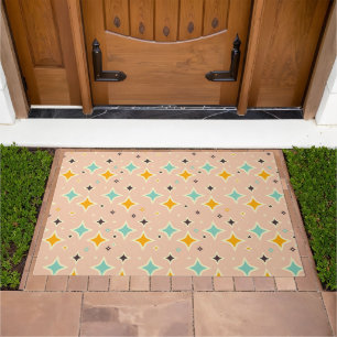 Retro geometric pattern with teal, orange, black doormat
