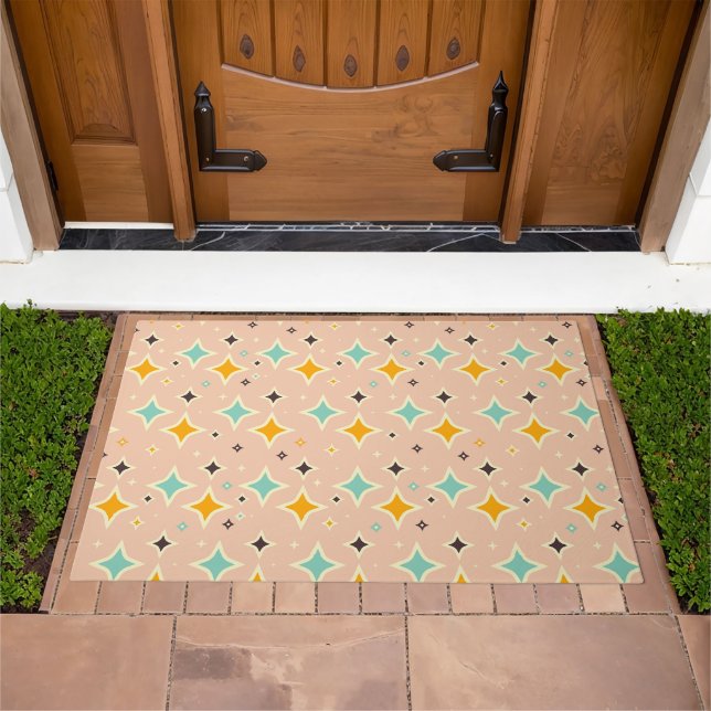 Retro geometric pattern with teal, orange, black doormat (Outdoor)